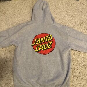 Santa Cruz Skateboards Hoodie Men's M Gray F/R Logo Sweatshirt Retro CA Coast